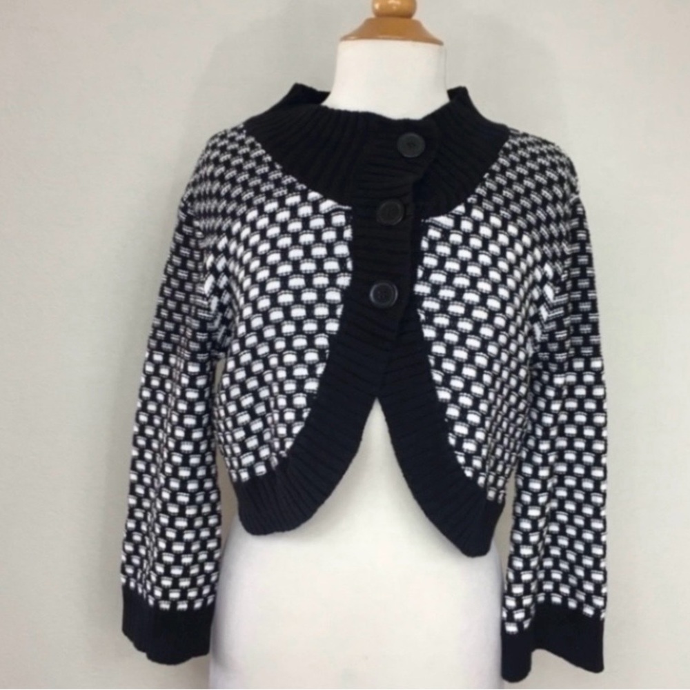 NWT New dressbarn Women's Black White Thick Knit Cotton Cardigan Sweater Size XL